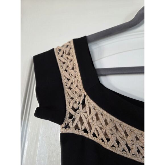 Alexis Bailey NWT Black Crochet trim Midi Dress Off Shoulder Fringe, Size Medium - Picture 11 of 13